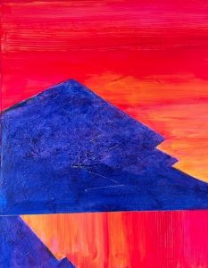 The Ardous Path by Frank Hernandez, Shows a blue mountian with an orange background