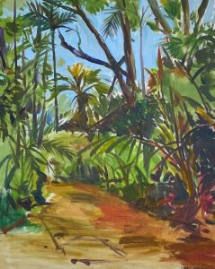 The Path to Guidance - Painting shows a brown pathway leading into the jungle.